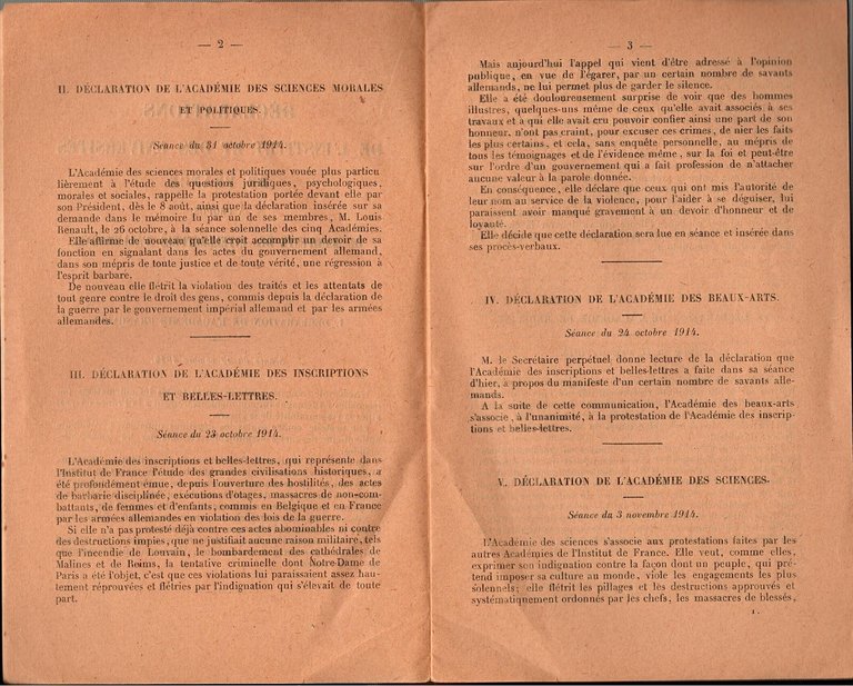 DECLARATIONS DE INSTITUT ET UNIVERSITES FRANCE DU MANIFESTE INTELLECTUELS 1915