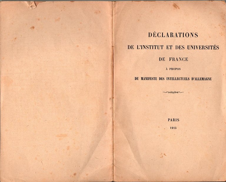 DECLARATIONS DE INSTITUT ET UNIVERSITES FRANCE DU MANIFESTE INTELLECTUELS 1915