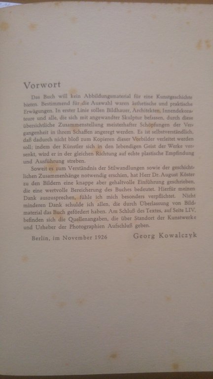 DEKORATIVE SKULPTUR di Georg Kowalczy 1926 Ernst Wasmuth Libro Arte …