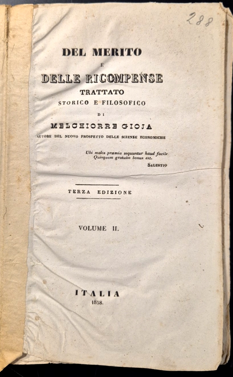 DEL MERITO E DELLE RICOMPENSE trattato Di Melchiorre Gioia VOLUME …