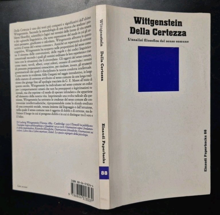 DELLA CERTEZZA di Wittgenstein L’analisi Filosofica Del Senso Comune 1978 …