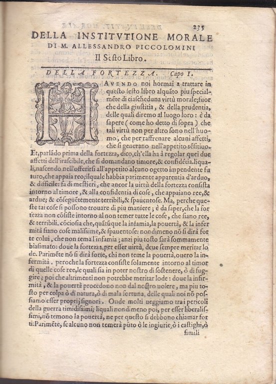 DELLA INSTITUTION MORALE di Alessandro Piccolomini 1594 Ugolino Libro Antico