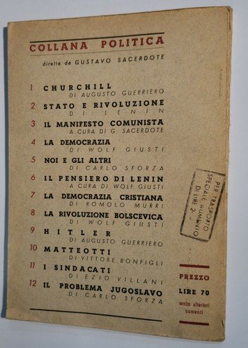 DEMOCRAZIA CRISTIANA Di Romolo Murri 1944 Cosmopolita collana politica libro