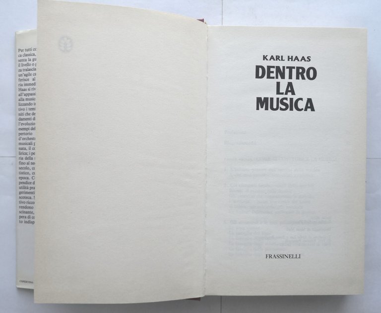 DENTRO LA MUSICA di Karl Haas 1987 Frassinelli libro per …