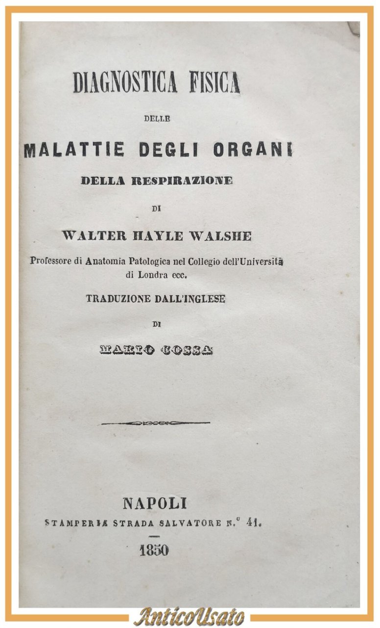 DIAGNOSTICA FISICA DELLA MALATTIE DEGLI ORGANI RESPIRAZIONE 1850 di Walshe … | Immagine principale