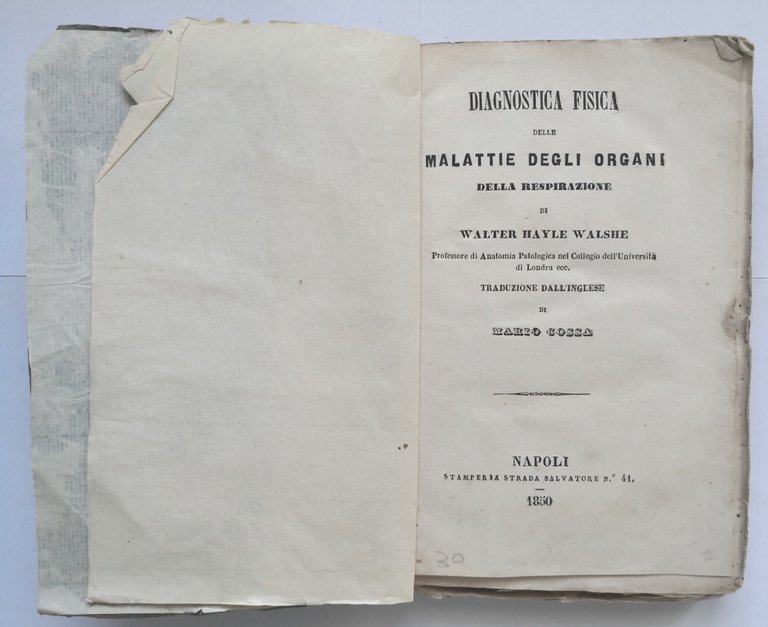 DIAGNOSTICA FISICA DELLA MALATTIE DEGLI ORGANI RESPIRAZIONE 1850 di Walshe …