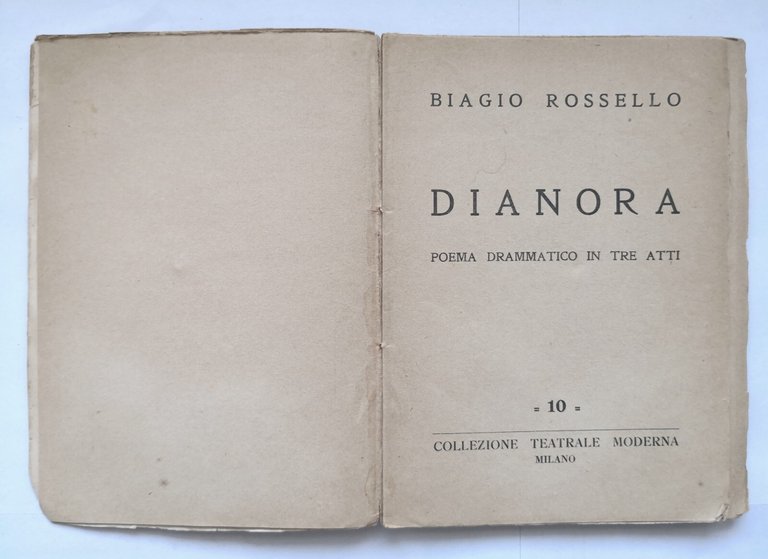 DIANORA poema drammatico in tre atti di Biagio Rossello 1933 …