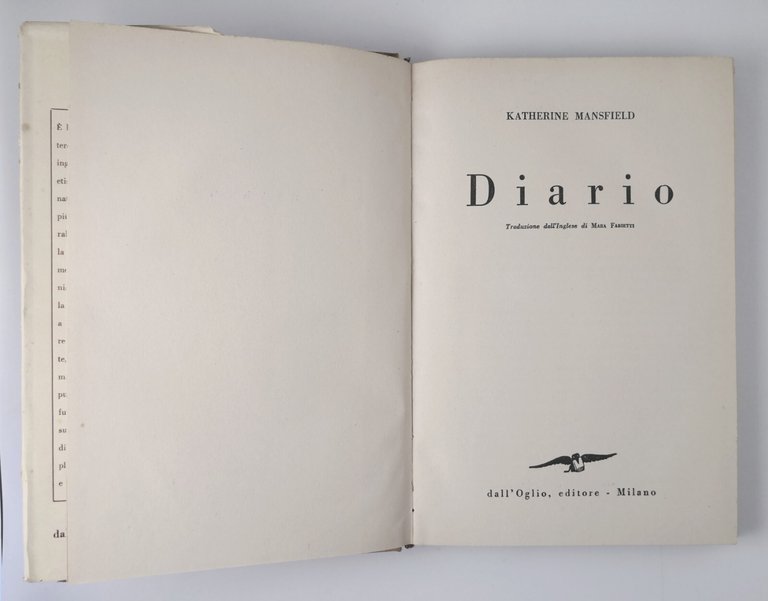 DIARIO di Katherine Mansfield 1949 Dall'Oglio Libro biografia malattia