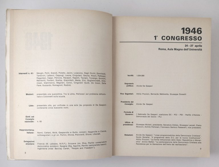DIECI CONGRESSI DC 1946 1967 Segreteria Organizzativa democrazia cristiana Libro