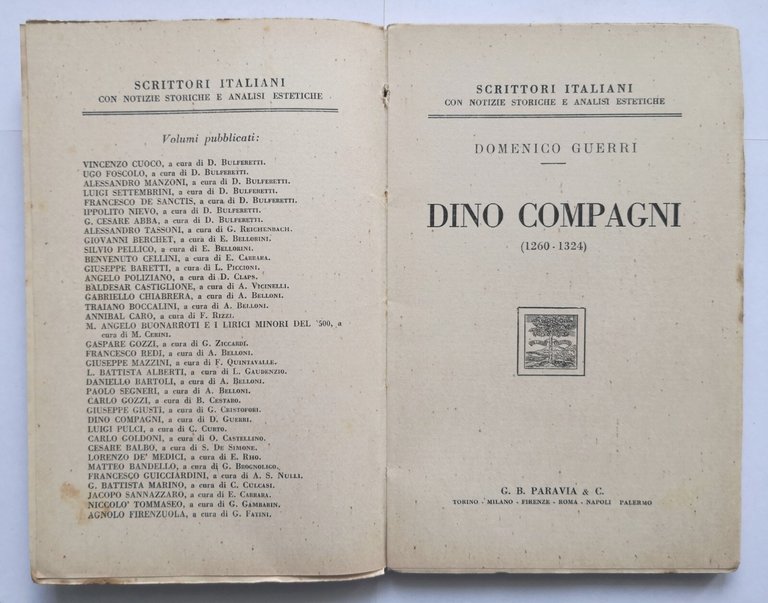 DINO COMPAGNI 1260 1324 di Domenico Guerri 1932 Paravia libro …
