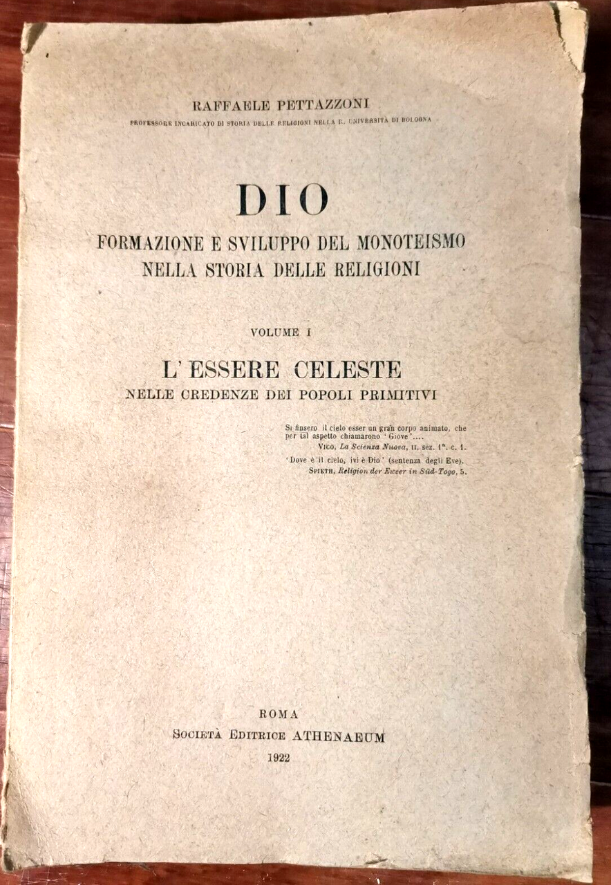 DIO formazione sviluppo del monoteismo volume I di Pettazzoni 1922 …