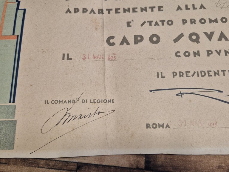 DIPLOMA PROMOZIONE CAPO SQUADRA BALILLA 1935 Illustrato da Calzavara Fascismo | Immagine Gallery 4