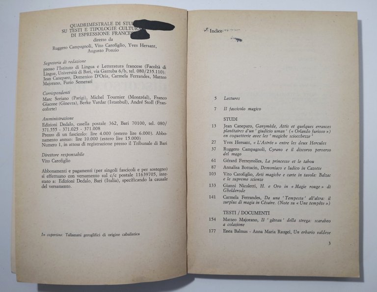 DISCORSO E MAGIA LECTURES 1 1979 Dedalo Libri Rivista Quadrimestrale …