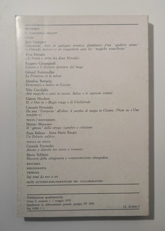 DISCORSO E MAGIA LECTURES 1 1979 Dedalo Libri Rivista Quadrimestrale …