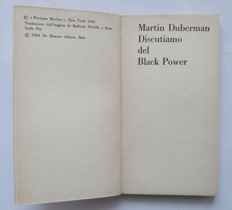 DISCUTIAMO SUL BLACK POWER di Martin Duberman 1968 De Donato …