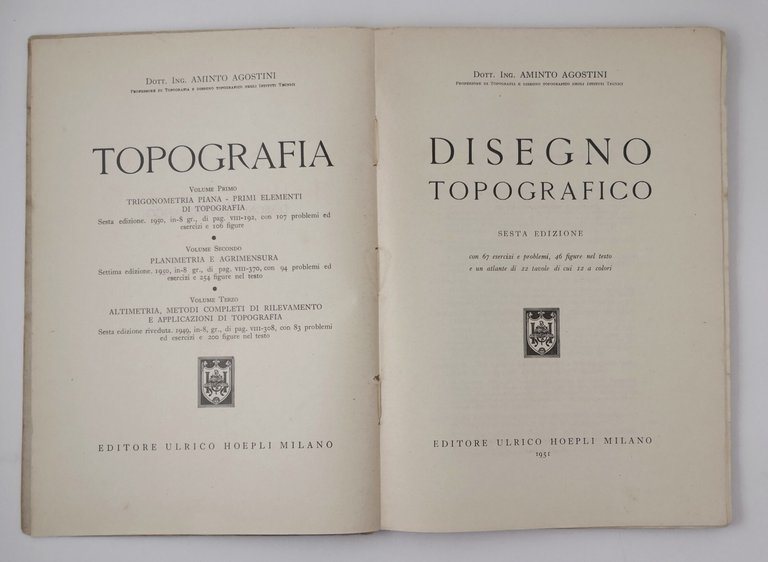 DISEGNO TOPOGRAFICO di Aminto Agostini 1951 Ulrico Hoepli manuale