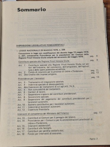 Disposizioni Primo Intervento Ricostruzione Friuli Sisma 1976 Terremoto Libro su