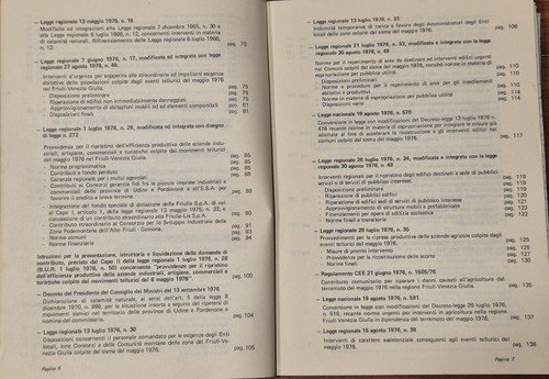 Disposizioni Primo Intervento Ricostruzione Friuli Sisma 1976 Terremoto Libro su