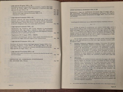 Disposizioni Primo Intervento Ricostruzione Friuli Sisma 1976 Terremoto Libro su