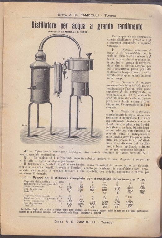 DITTA ZAMBELLI Torino catalogo 3 1914 Materiale d'uso generale laboratori …