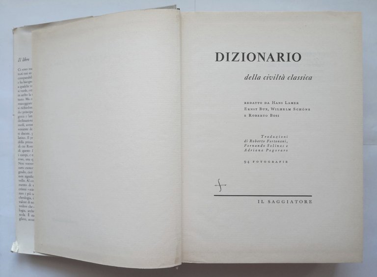 DIZIONARIO DELLA CIVILTÀ CLASSICA di Lamer 1959 Il Saggiatore Libro …