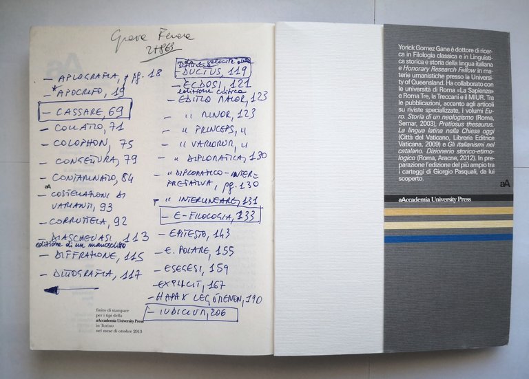 DIZIONARIO DELLA TERMINOLOGIA FILOLOGICA di Yorick Gomez Gane 2013 Libro