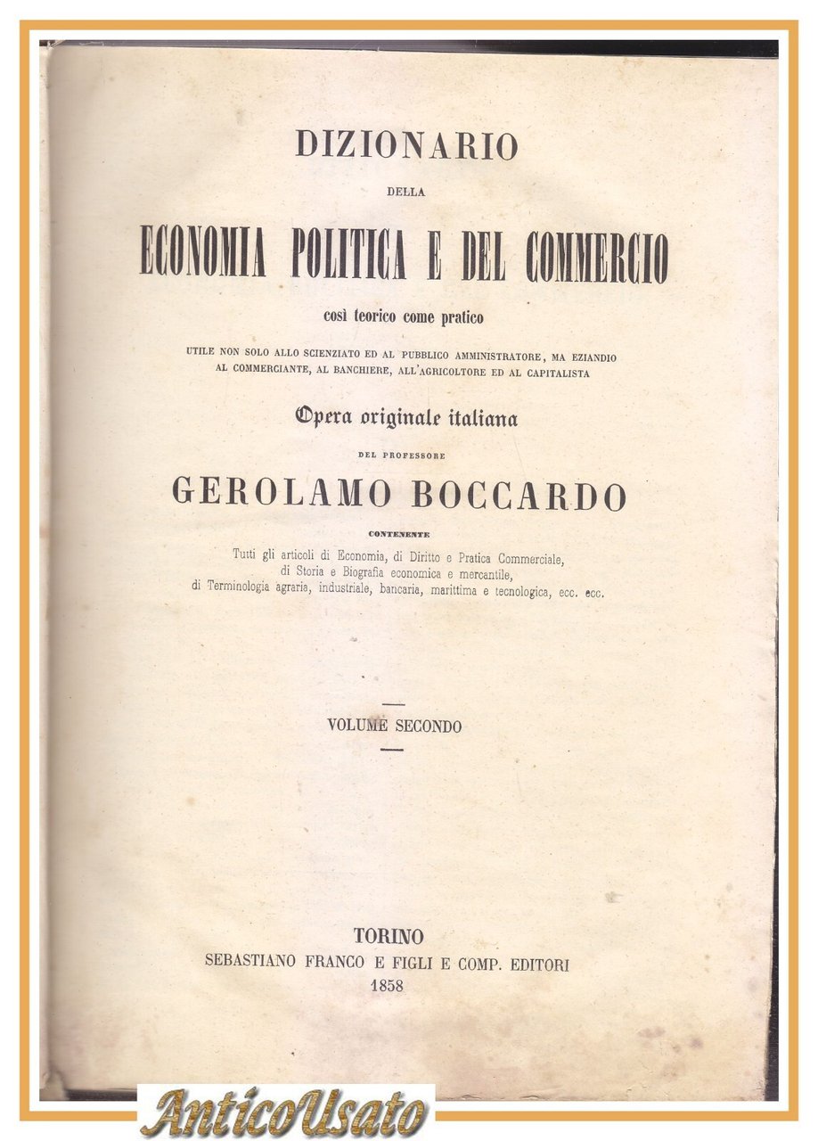DIZIONARIO DI ECONOMIA POLITICA E DEL COMMERCIO volume 2 di …
