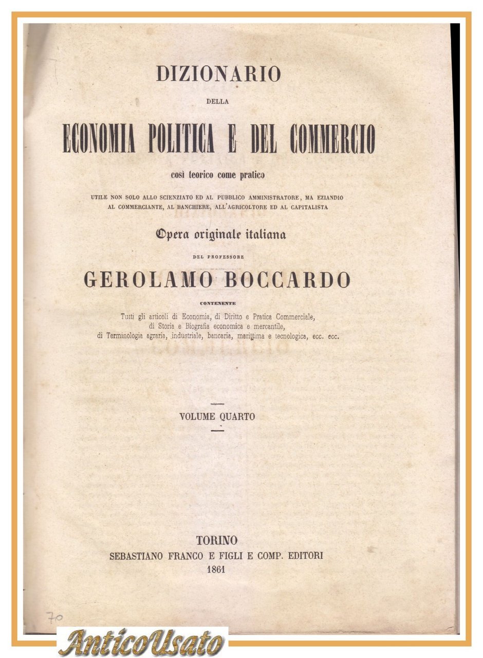 DIZIONARIO DI ECONOMIA POLITICA E DEL COMMERCIO volume 4 di …