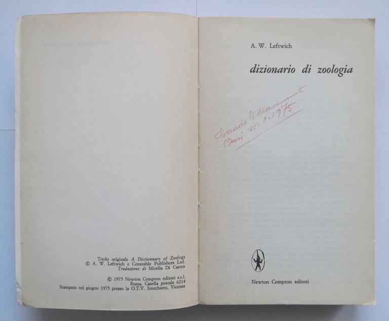 DIZIONARIO DI ZOOLOGIA Leftwich 1975 Newton Compton libro concetti fondamentali