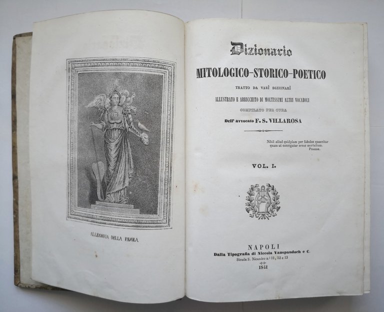 DIZIONARIO MITOLOGICO STORICO POETICO di Villarosa 2 volumi 1841 Libro …