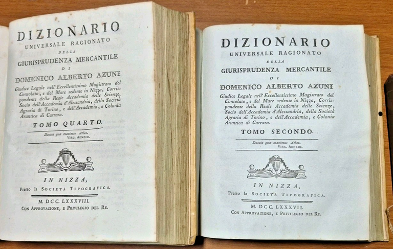 DIZIONARIO UNIVERSALE RAGIONATO DELLA GIURISPRUDENZA MERCANTILE di Azuni 1786