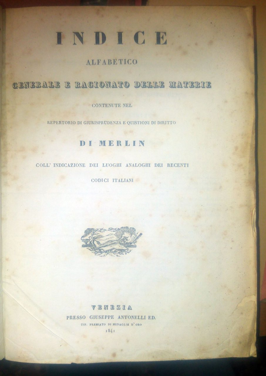 DIZIONARIO UNIVERSALE REPERTORIO GIURISPRUDENZA 1841 Merlin Carillo libro antico