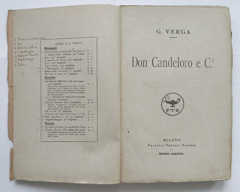 DON CANDELORO E C di Giovanni Verga 1919 Fratelli Treves …