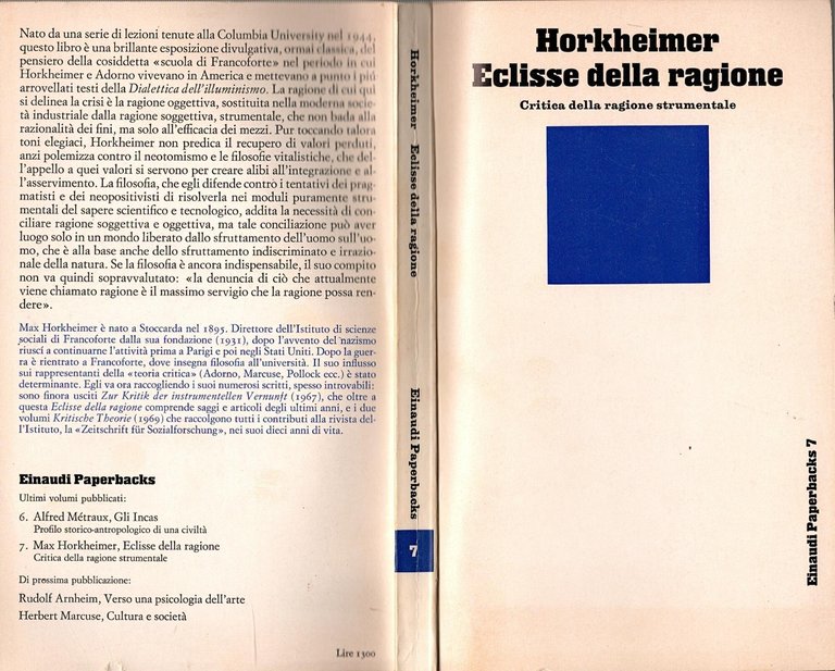 ECLISSE DELLA RAGIONE di Max Horkeimer 1969 Einaudi Libro critica …