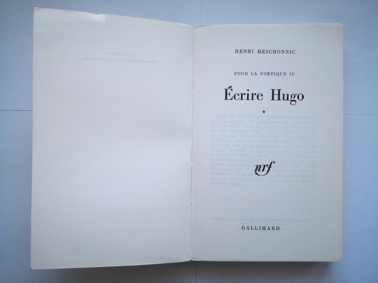 ECRIRE HUGO 2 volumi di Henri Meschonnic 1977 Gallimard Le …