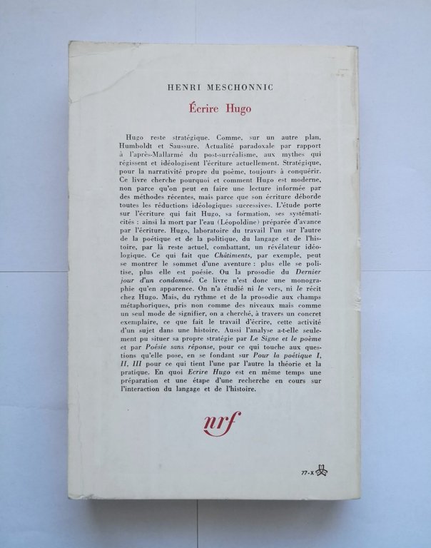 ECRIRE HUGO 2 volumi di Henri Meschonnic 1977 Gallimard Le …