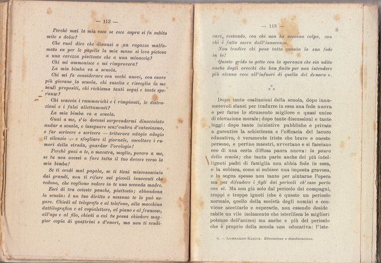 EDUCAZIONE E DISEDUCAZIONE di Giuseppe Lombardo Radice 1923 Bemporad Voce …