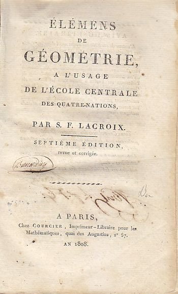 ELEMENS DE GEOMETRIE di Lacroix 1808 Courcier Libro Antico matematica …