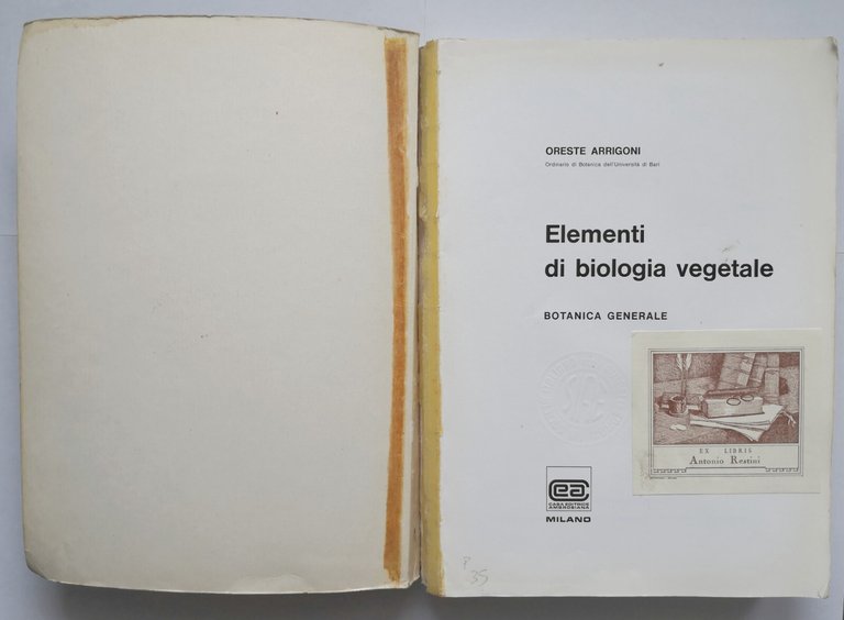 ELEMENTI DI BIOLOGIA VEGETALE Oreste Arrigoni 1973 Ambrosiana libro botanica