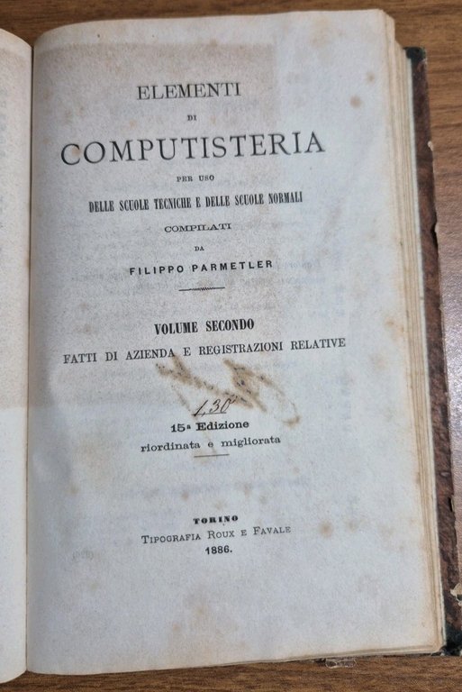 ELEMENTI DI COMPUTISTERIA Filippo Parmetler 3 volumi in 1 Libro …