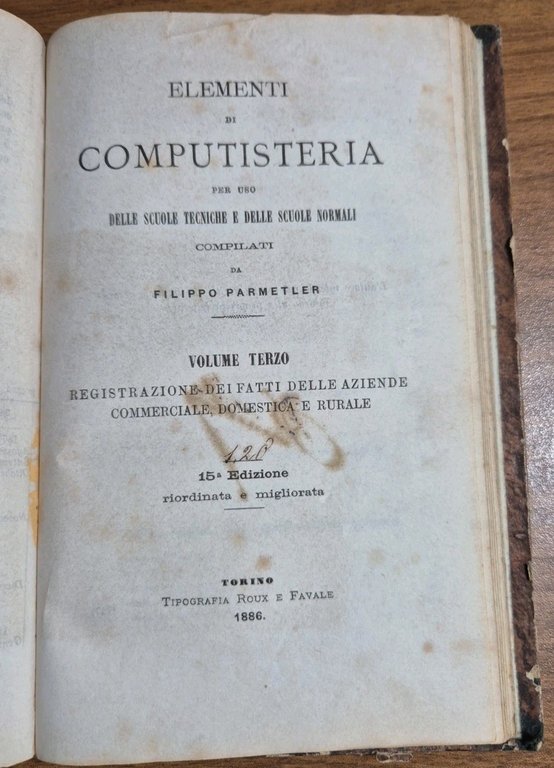 ELEMENTI DI COMPUTISTERIA Filippo Parmetler 3 volumi in 1 Libro …