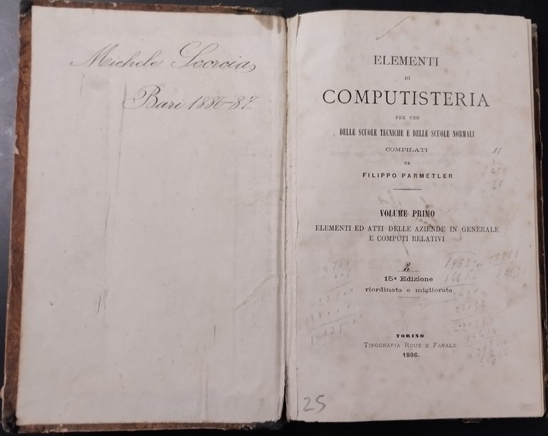 ELEMENTI DI COMPUTISTICA 3 VOLUMI IN 1 COMPLETO 1886 Roux …