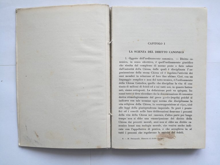 ELEMENTI DI DIRITTO CANONICO di Mario Petroncelli 1944 SEI libro …