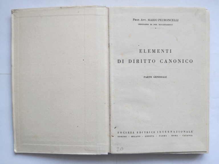 ELEMENTI DI DIRITTO CANONICO di Mario Petroncelli 1944 SEI libro …