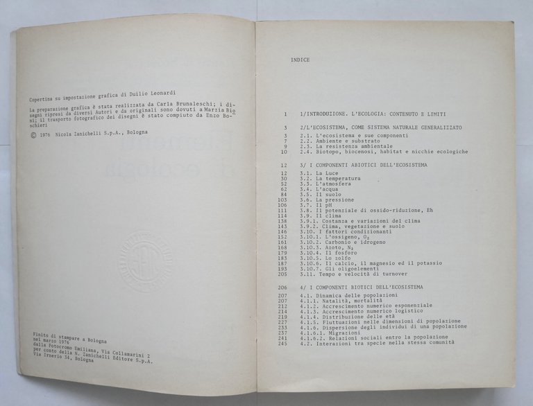 ELEMENTI DI ECOLOGIA di Renzo Scossiroli 1976 Zanichelli Libro
