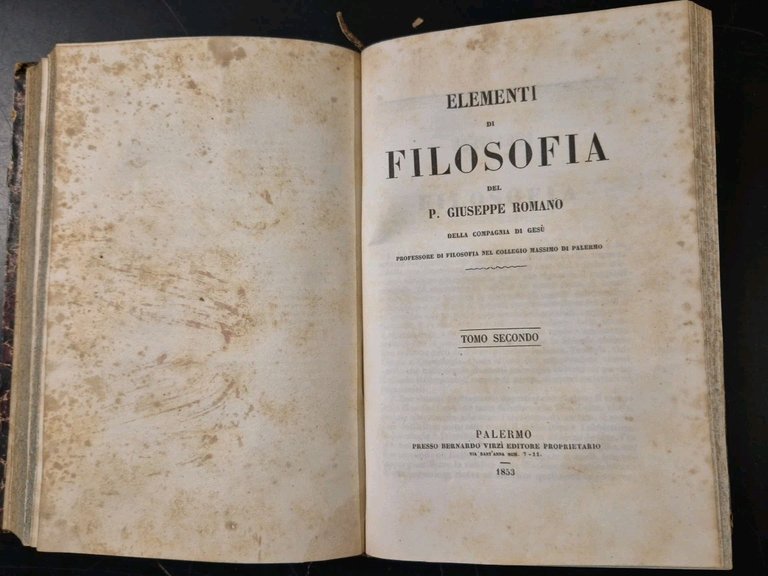 ELEMENTI DI FILOSOFIA opera completa di Giuseppe Romano 1853 Virzì …
