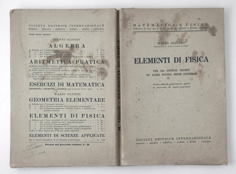 ELEMENTI DI FISICA Mario Gliozzi 1938 scolastico istituti tecnici Libro …