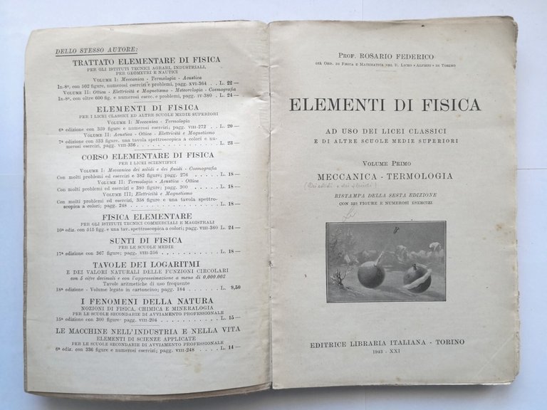 ELEMENTI DI FISICA Rosario Federico volume I Meccanica Termologia 1943 …