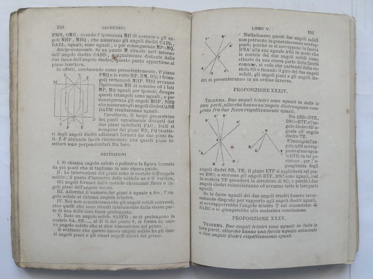 ELEMENTI DI GEOMETRIA con giunte Legendre 1877 Morano libro antico …