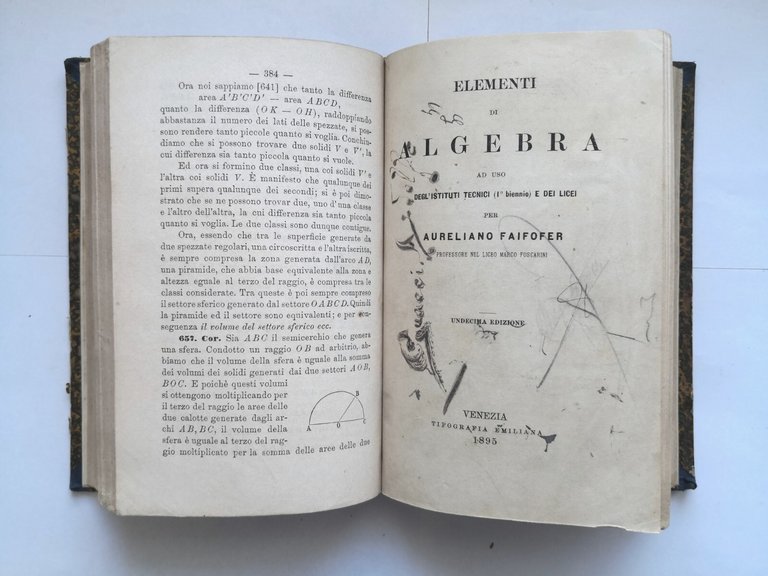 ELEMENTI DI GEOMETRIA e ALGEBRA di Aureliano Faifofer 1893 2 …